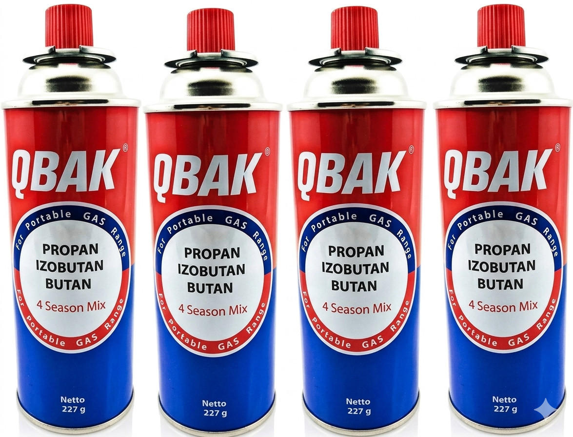 GASKARTUSCHEN 4er Set 227 G, Butangas, QBAK, Campingkocher, Kartuschen, Gaskartusche, Campingzubehör, Brennstoff, Outdoor, Kocher, Praktisch - Blau/Rot, Metall (6.7/20/6.7cm) - Resch