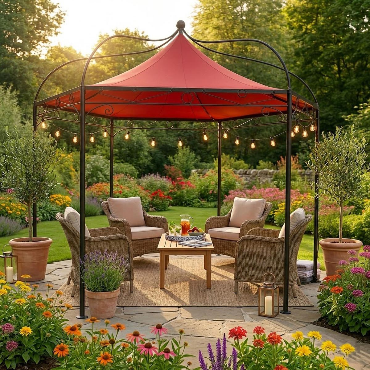 ERSATZDACH für Pavillon Mondura, Pavillondach 6-eckig, Durchmesser 300 cm, Farbe: Bordeaux - Rot, Kunststoff (320/0.3/320cm) - TPFGarden