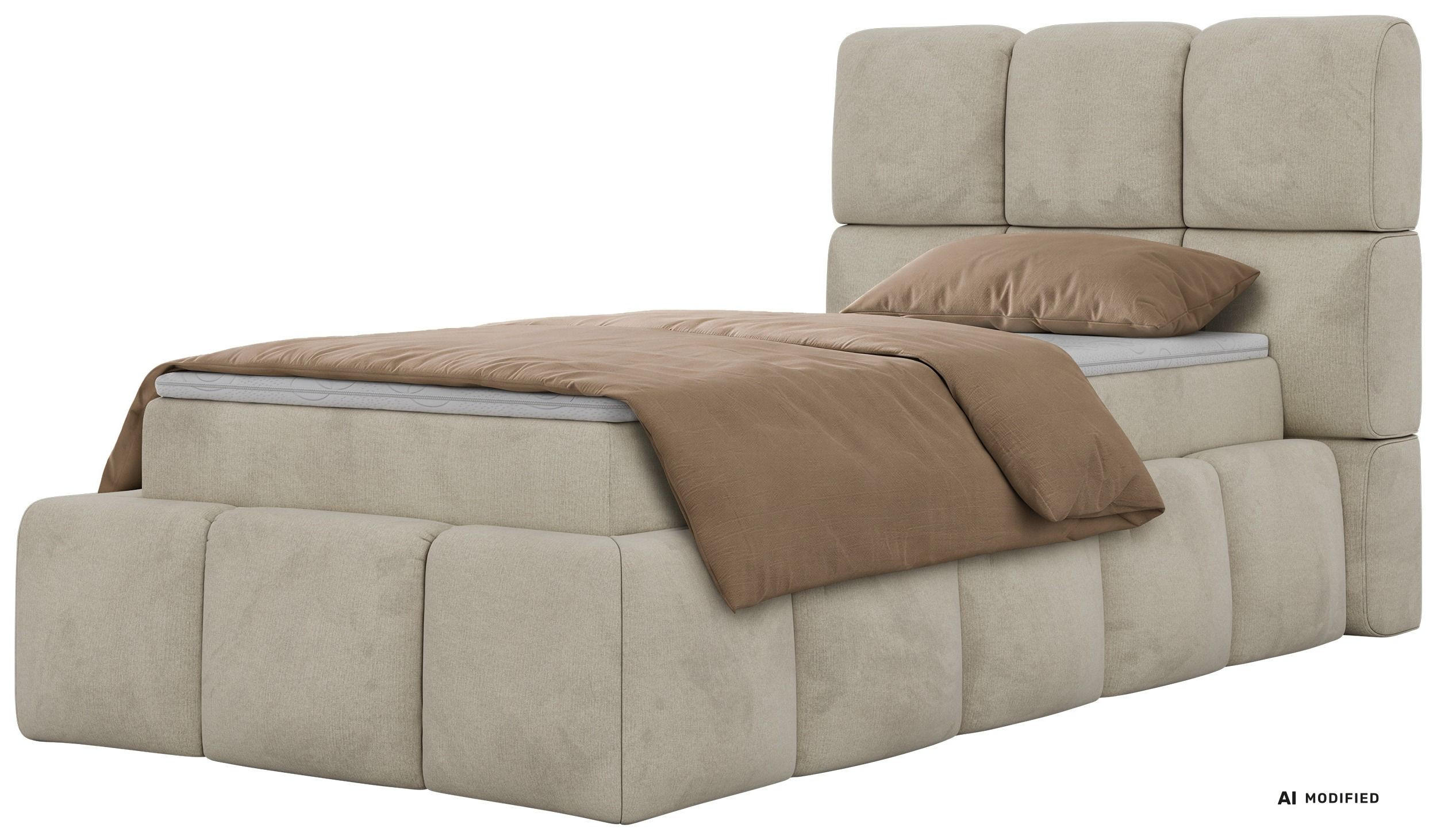 BOXBETT NIRA 90/200 - Beige Velvet - Topper Visco - H3 - Beige/Schwarz, Kunststoff/Textil (200/90cm) - MKS