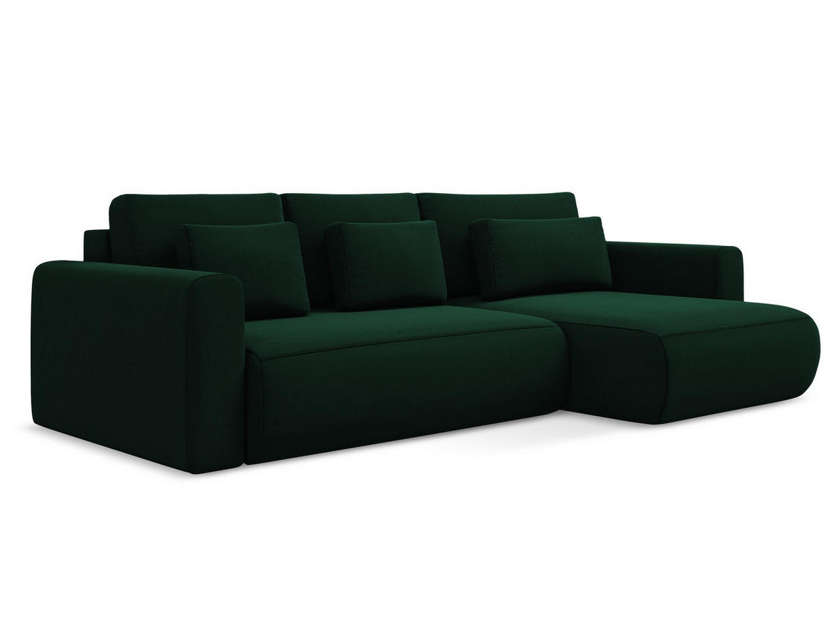 ECKSOFA mit Schlaffunktion Samt Stoff Grün - Dunkelgrün/Schwarz, Kunststoff/Textil (278/149cm) - Makamii