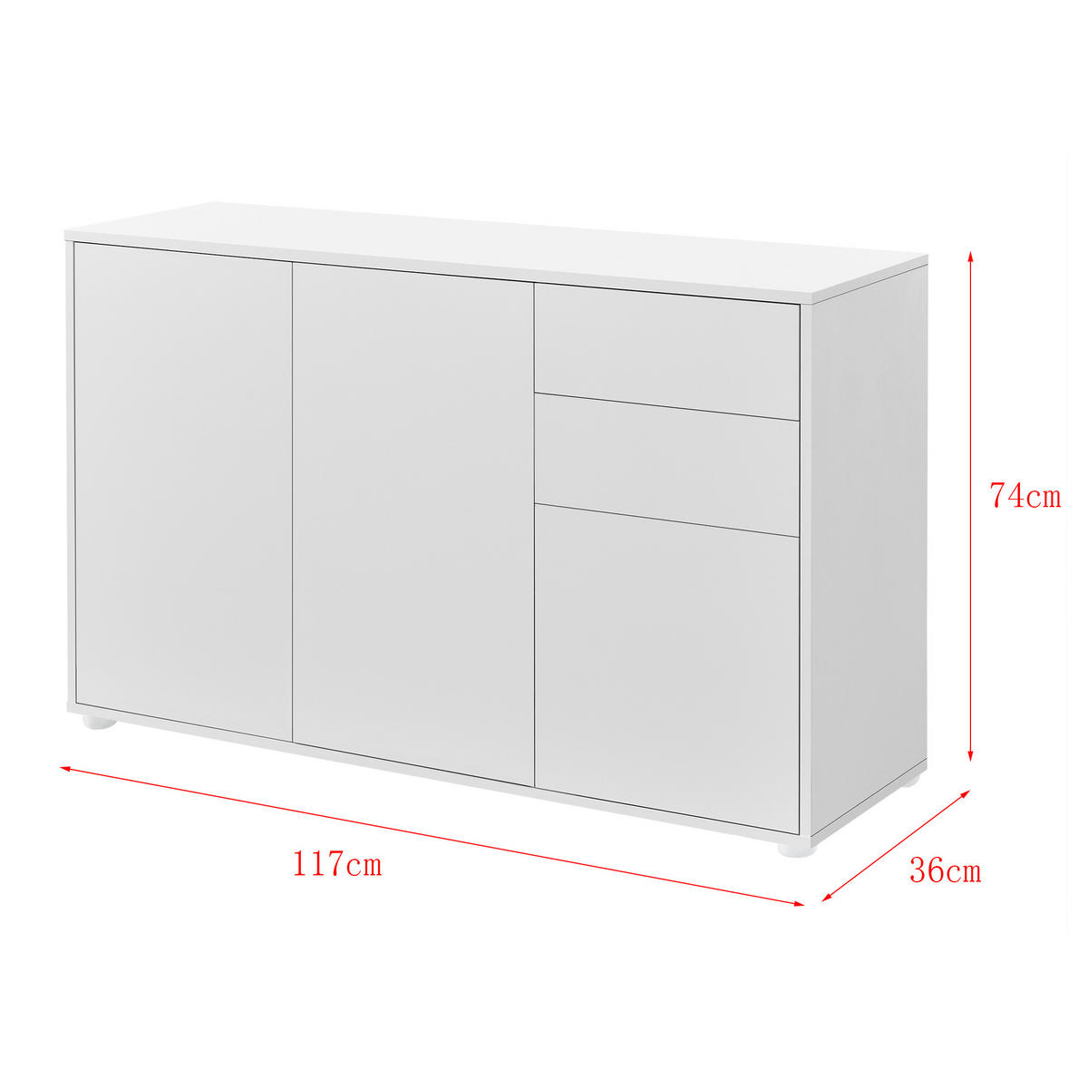 SIDEBOARD Paarl 3-türig - Weiß, Holzwerkstoff (117/74/36cm) - [en.casa]