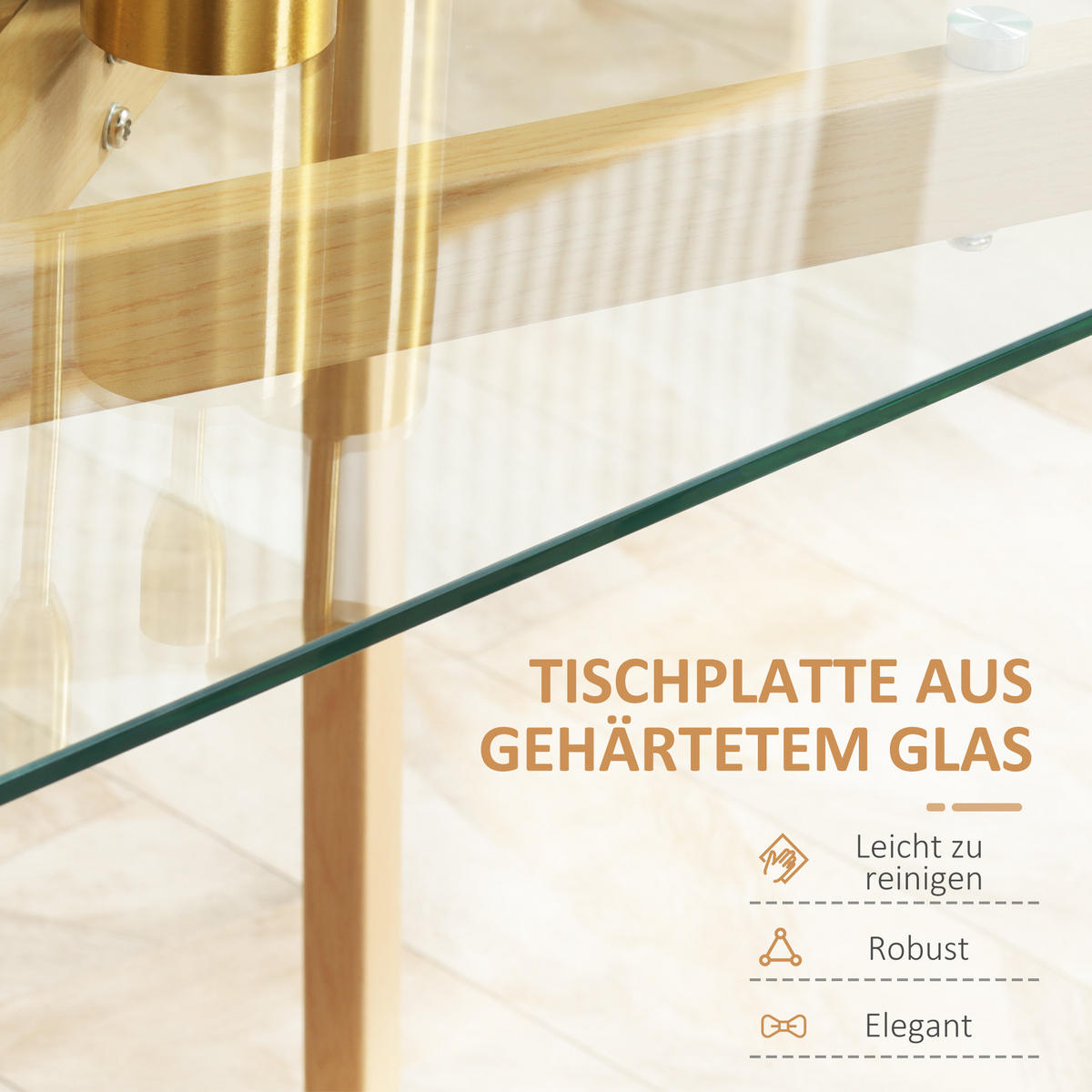 ESSTISCH Glas 120 x 60 cm für 4 Personen Transparent - Transparent, Glas/Metall (120/60/76cm) - HOMCOM