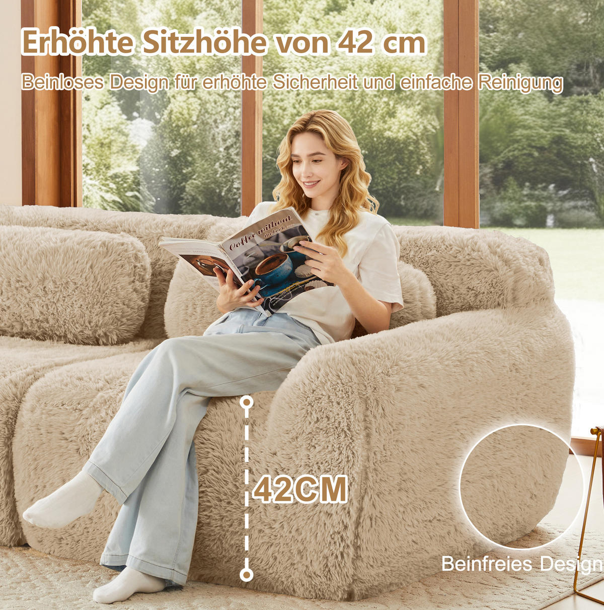 MODULARES Ecksofa aus Plüsch in Beige mit Chaiselongue - Beige, Textil (179/73/378cm) - Modfu