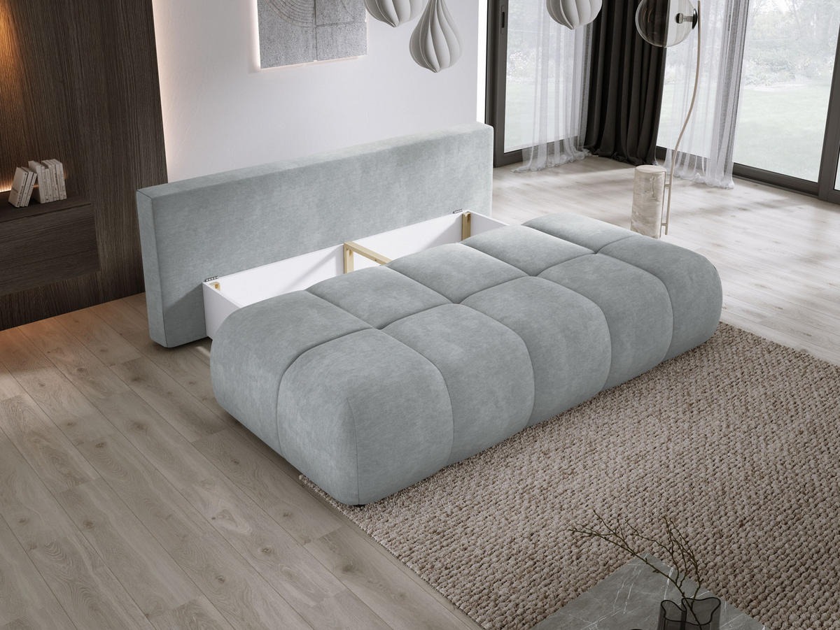 SOFA COCO MINI SCHLAFSOFA mit Bettfunktion, CLOUD Stoffbezug, 2-Sitzer, freistehend, Größe: 205x105x97 cm, Silver - Silberfarben, Holz/Textil (205/97/105cm) - DomoHome