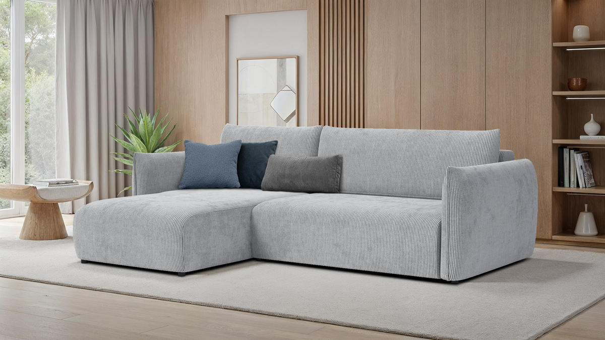 ECKSOFA TAUER 3-Sitzer rechts, hellgrau - Hellgrau/Schwarz, Holz/Textil (248/173cm) - Courtois Laville