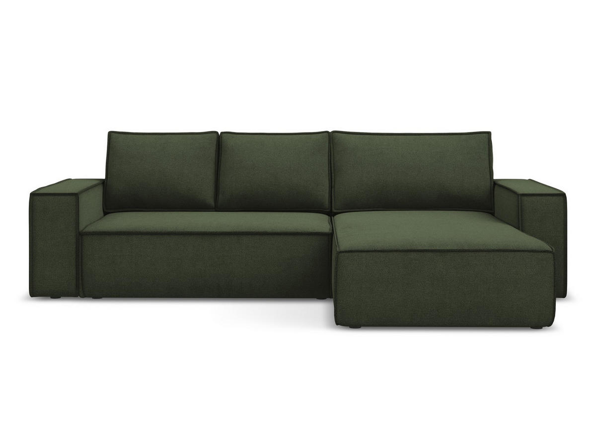 ECKSOFA mit Schlaffunktion Strukturstoff Stoff Grün - Schwarz/Olivgrün, Kunststoff/Textil (290/185cm) - Makamii