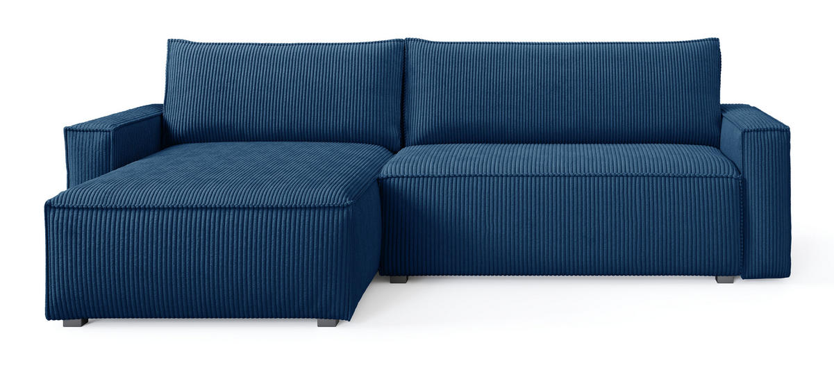 ROHOVÁ SEDAČKA BESMIR modrá - šedá/modrá, dřevo/textil (275/148cm) - MASSENO