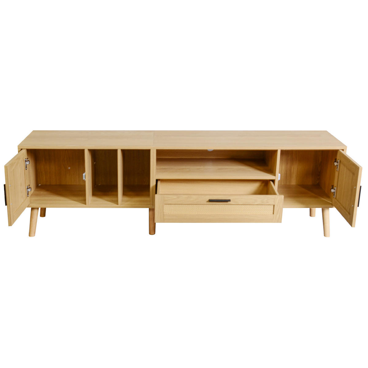 LOWBOARD 180 cm aus Spanplatte mit Rattan-Dekor und Kabelmanagement Eichefarben - Eichefarben, Holzwerkstoff (180/54/40cm) - Modenvie