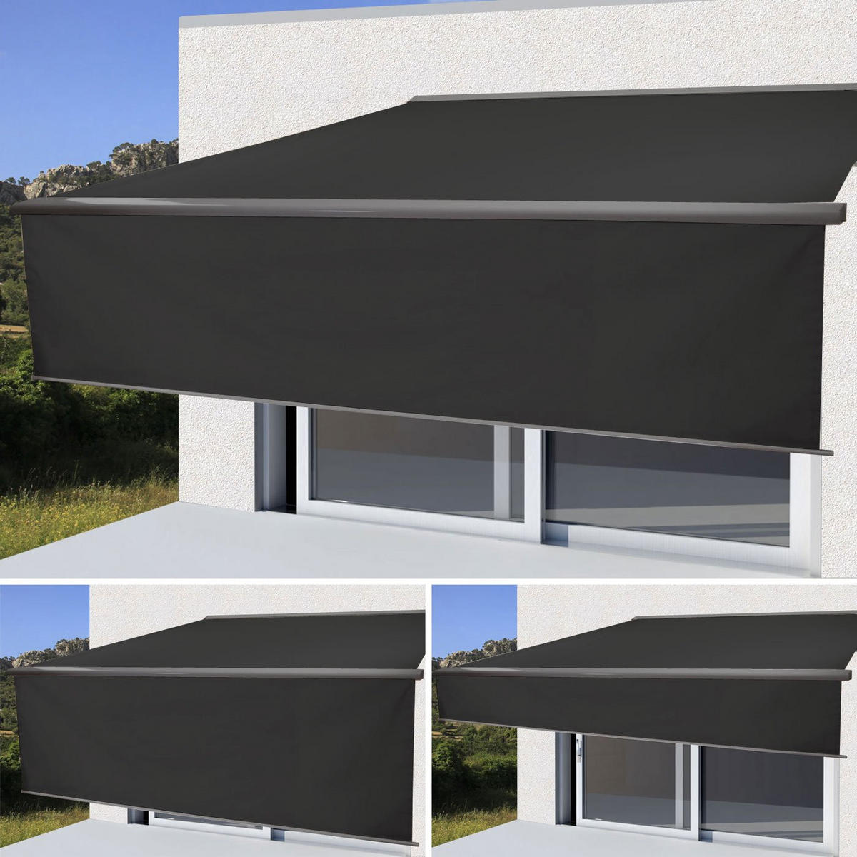 KASSETTEN-MARKISE VOLANT AUSFAHRBAR Anthrazit, Grau - Anthrazit/Grau, Textil (450/15/300cm) - MCW