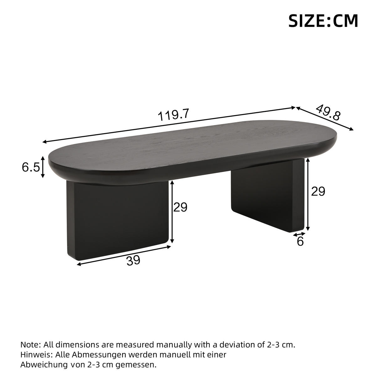 COUCHTISCH Schwarz Oval MDF minimalistisch 119,7/49,8/35,5 cm - Schwarz, Holzwerkstoff (49.8/119.7/35.5cm) - PANGIVO