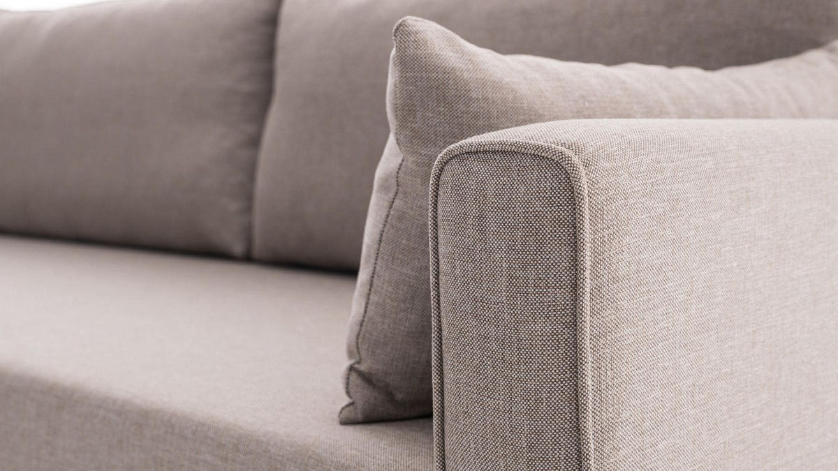 ECKSOFA mit losen Rückenkissen und Schlaffläche - Beige/Walnussfarben, Holz/Kunststoff (275/165cm) - myHomelando