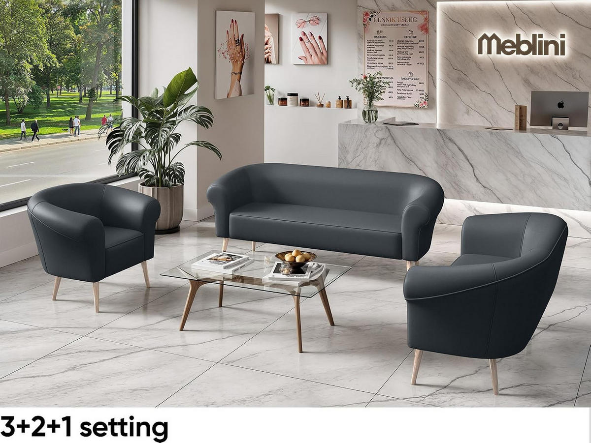 SOFA Emilia (3-Sitzer) - Dunkelgrau/Buchefarben, Holzwerkstoff/Buchenholz (176/70/57cm) - Meblini