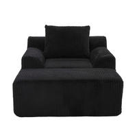RELAXSESSELSET Übergroßer Loungesesselmit Fußhocker,Cord,Schwarz - Schwarz, Textil (110/87/147cm) - LVHOM