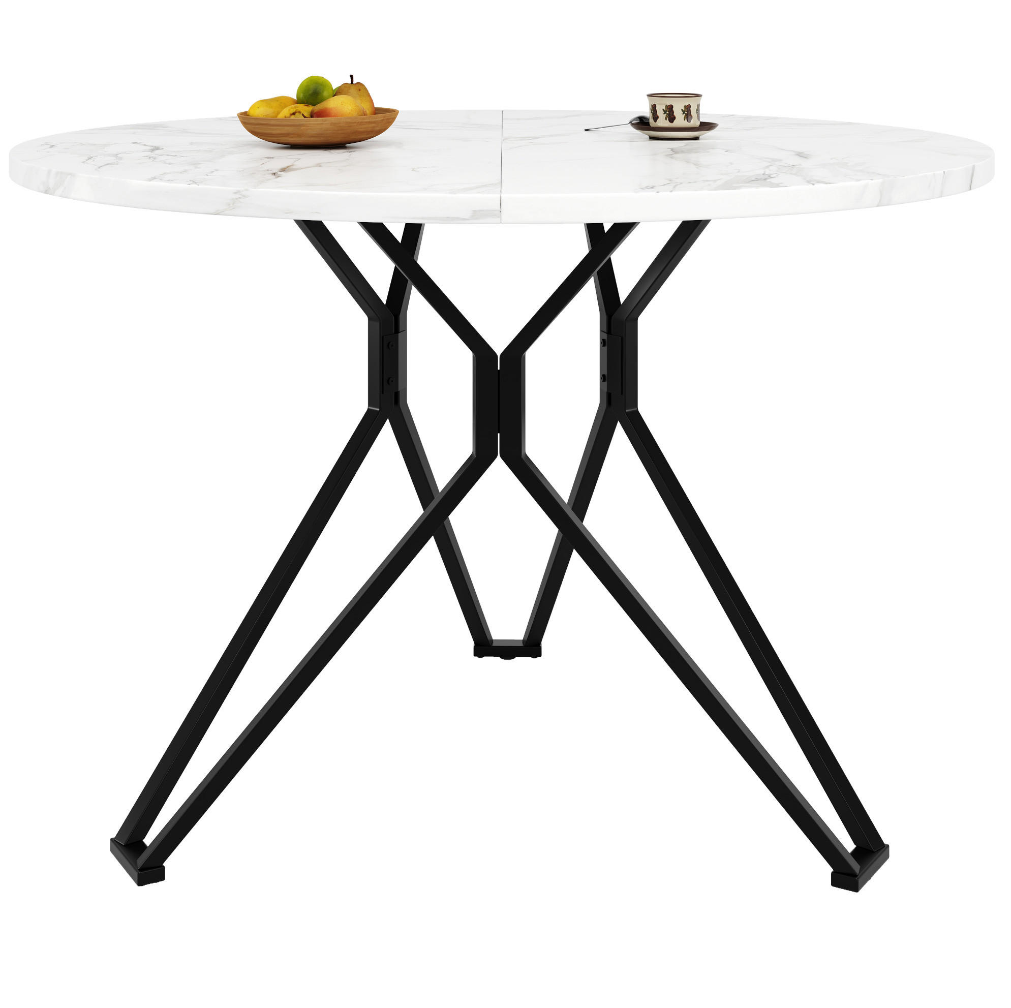 Redom KULATÝ jídelní stůl 100/100/76 cm s deskou z MDF s mramorovým dekorem a nastavitelnými nohami, Černá