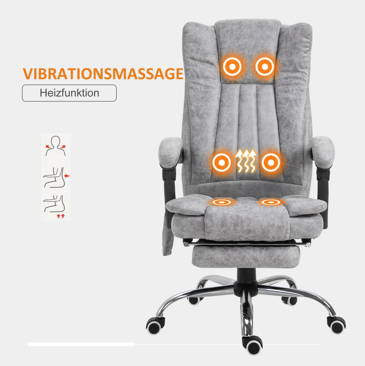 SESSEL 62/67/113-120 cm, Massage & Wärme, verstellbar,Grau - Grau, Kunststoff (67/113/62cm) - Redom