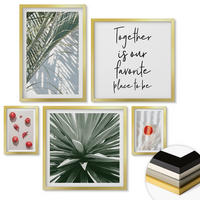 WANDBILDER 5er Set - 50x50 cm & 20x30 cm & 40x60 cm Goldrahmen - Feiertags-Palmenfrucht-Inschrift - Goldfarben, Kunststoff (40/60cm) - ArtPrintCave
