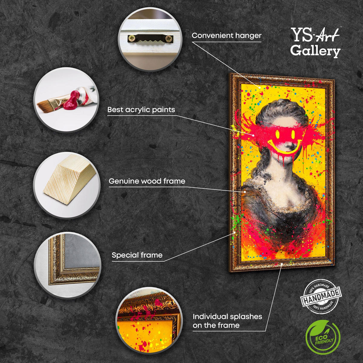 GEMÄLDE Madame Schattenfugenrahmen Gold 140x70 cm - Goldfarben, Holz (140/70cm) - YS-art gallery