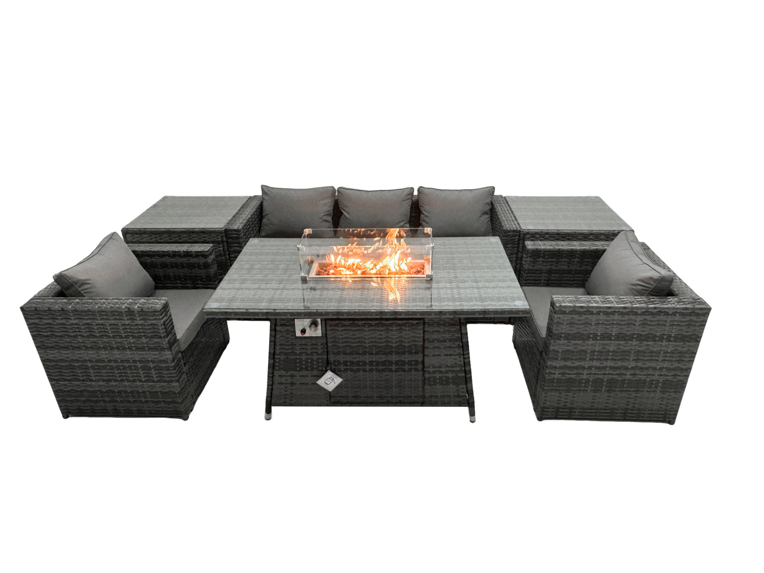 GARTENTISCHGRUPPE Polyrattan 5-Sitzer Grau - Dunkelgrau/Grau, Glas/Kunststoff - Fimous