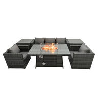 GARTENTISCHGRUPPE Polyrattan 5-Sitzer Grau - Dunkelgrau/Grau, Glas/Kunststoff - Fimous