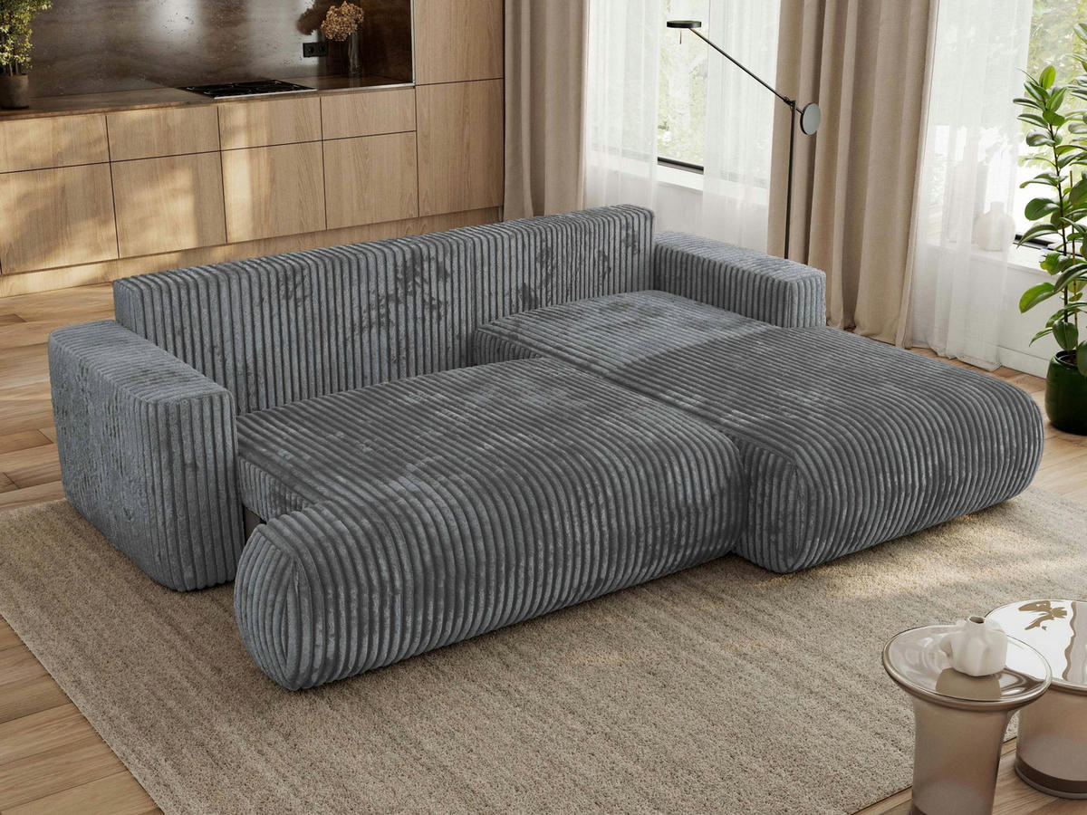 ECKSOFA OVO L Dunkelgrau Cord - Rechts Seite - Dunkelgrau/Schwarz, Kunststoff/Textil (195/271cm) - MKS