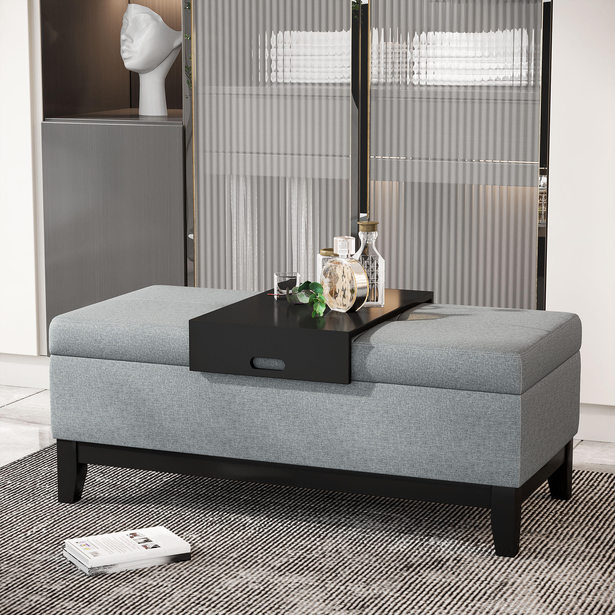 SITZBANK, Birkenholz, Dunkelgrau+Schwarz - Multicolor, Kunststoff (50/44/107cm) - HOMCOM