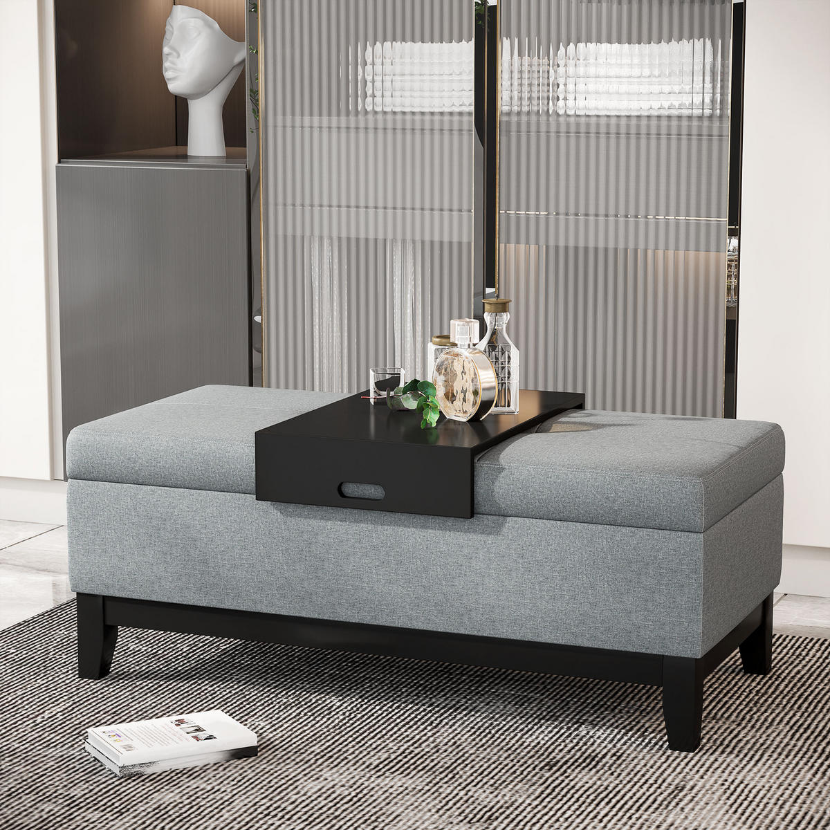 SITZBANK, Birkenholz, Dunkelgrau+Schwarz - Multicolor, Kunststoff (50/44/107cm) - HOMCOM