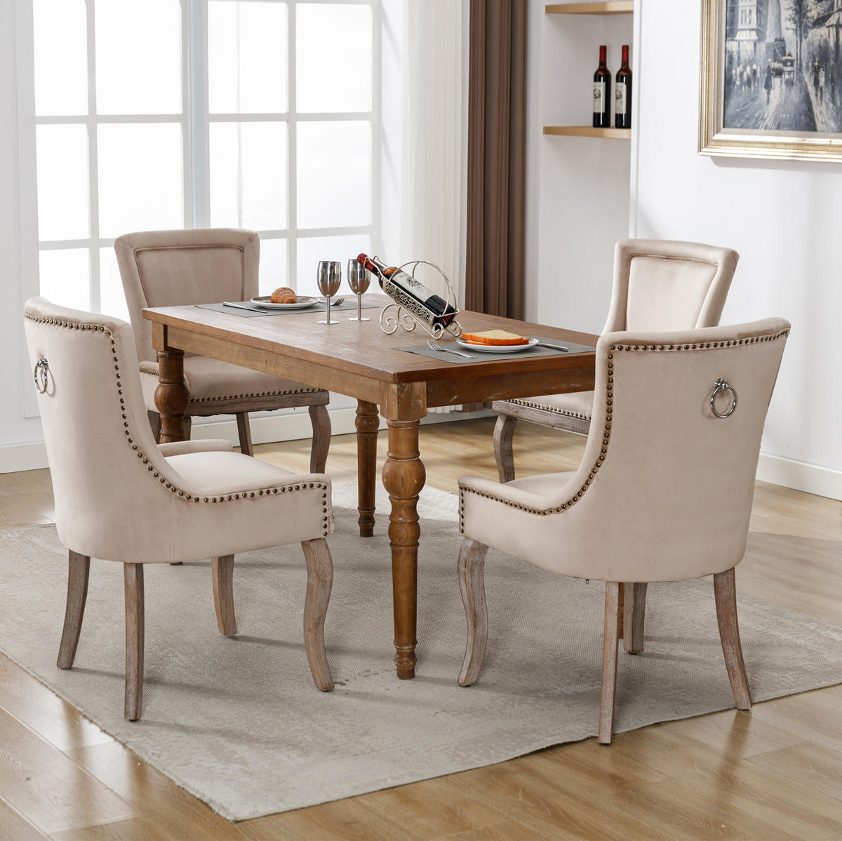 ESSZIMMERSTUHL gepolstert Samt Beige Massivholzgestell 4er-Set - Beige, Holz (61/91/55.1cm) - Meubliv