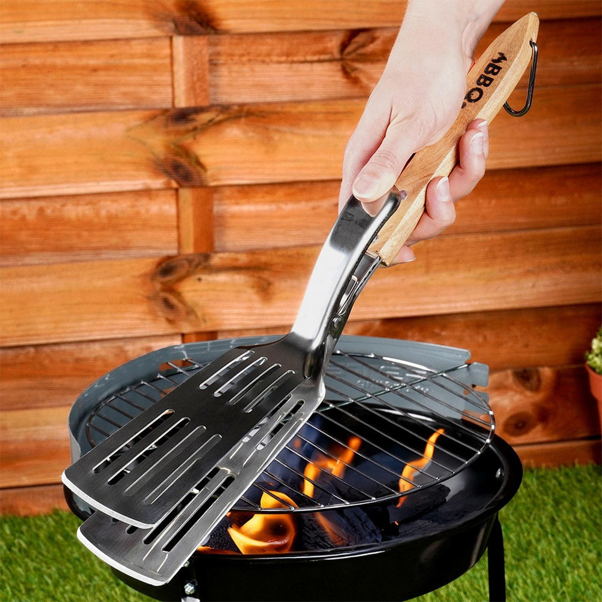 GRILLWENDER/ZANGE 2-in-1 Edelstahl 40 cm Silberfarben - Silberfarben, Metall (40cm) - BBQ Collection