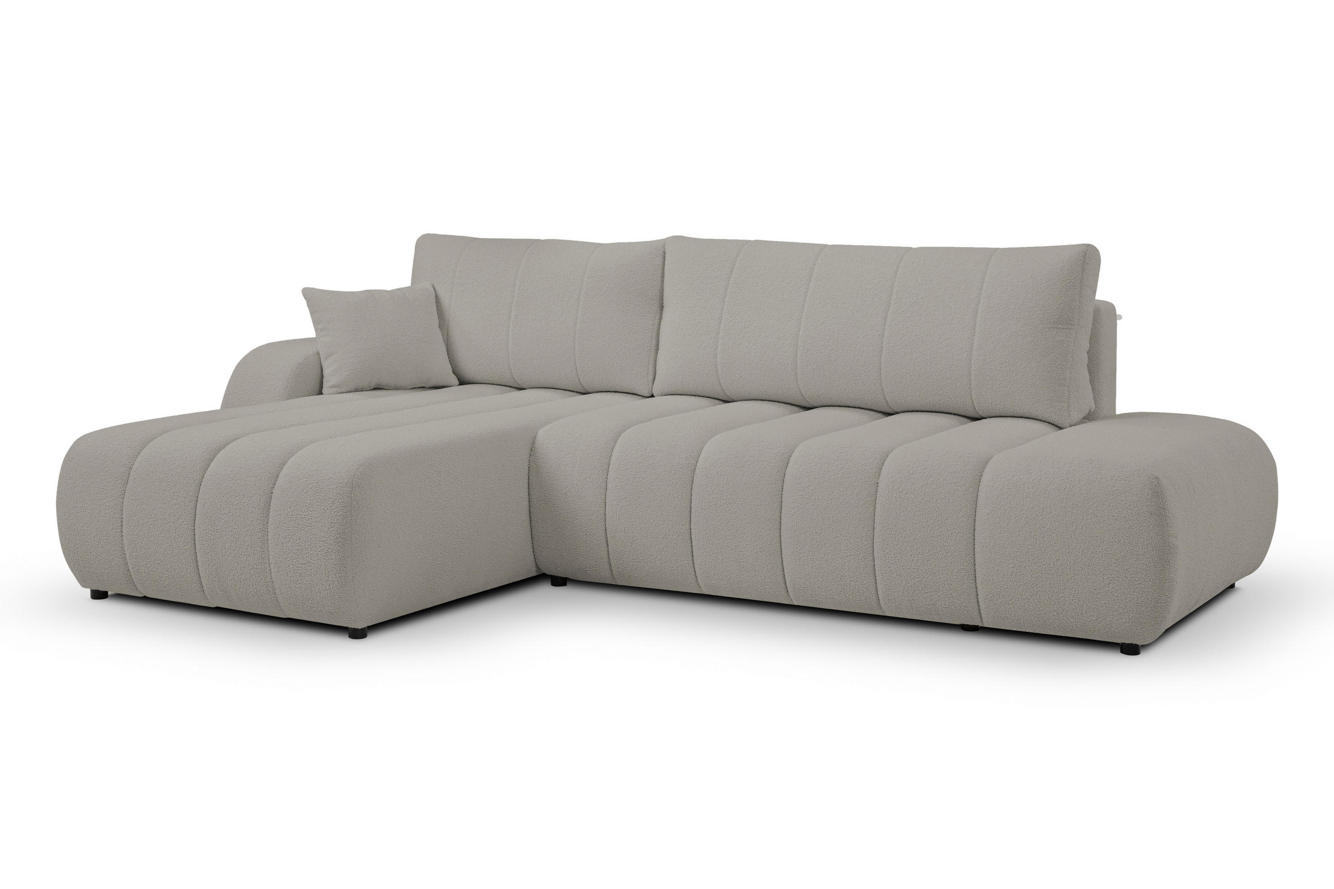 ECKSOFA Baloo mit Schlaffunktion und Bettkasten, komfortable Polsterung, Stoffbezug, lose Rückenkissen, freistehend, LINKS, 176x276x88 cm, Light Grey - Hellgrau, Holz/Textil (176/276cm) - DomoHome