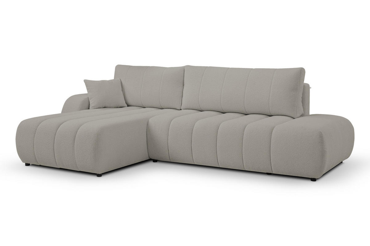 ECKSOFA Baloo mit Schlaffunktion und Bettkasten, komfortable Polsterung, Stoffbezug, lose Rückenkissen, freistehend, LINKS, 176x276x88 cm, Light Grey - Hellgrau, Holz/Textil (176/276cm) - DomoHome