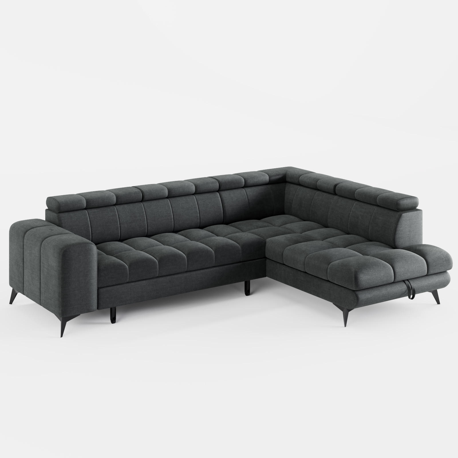 ECKSOFA CANDY CANE Rechts Dunkelgrau Velours-Stoff mit Schlaffunktion und Bettkasten - Dunkelgrau, Textil (264/192cm) - Barchello