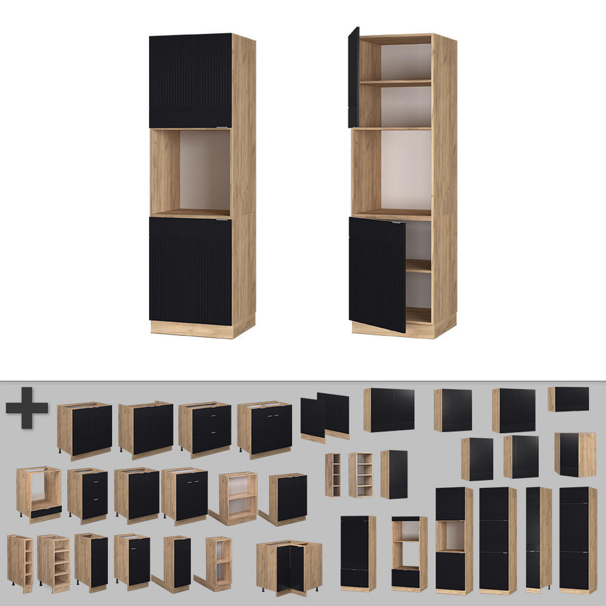 SKŘÍŇKA KE SPORÁKU Fame-Line, černé pruhy, 60 cm otevřená - medově dubová/černá, kompozitní dřevo (60/206.8/58.1cm) - Vicco