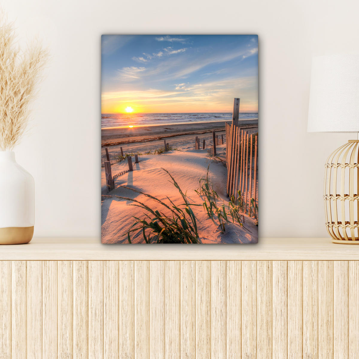 LEINWANDBILD Strand - Meer - Düne - Sonnenuntergang - Landschaft Room Decor 30x40 cm - Beige, Textil (30/40cm) - MuchoWow