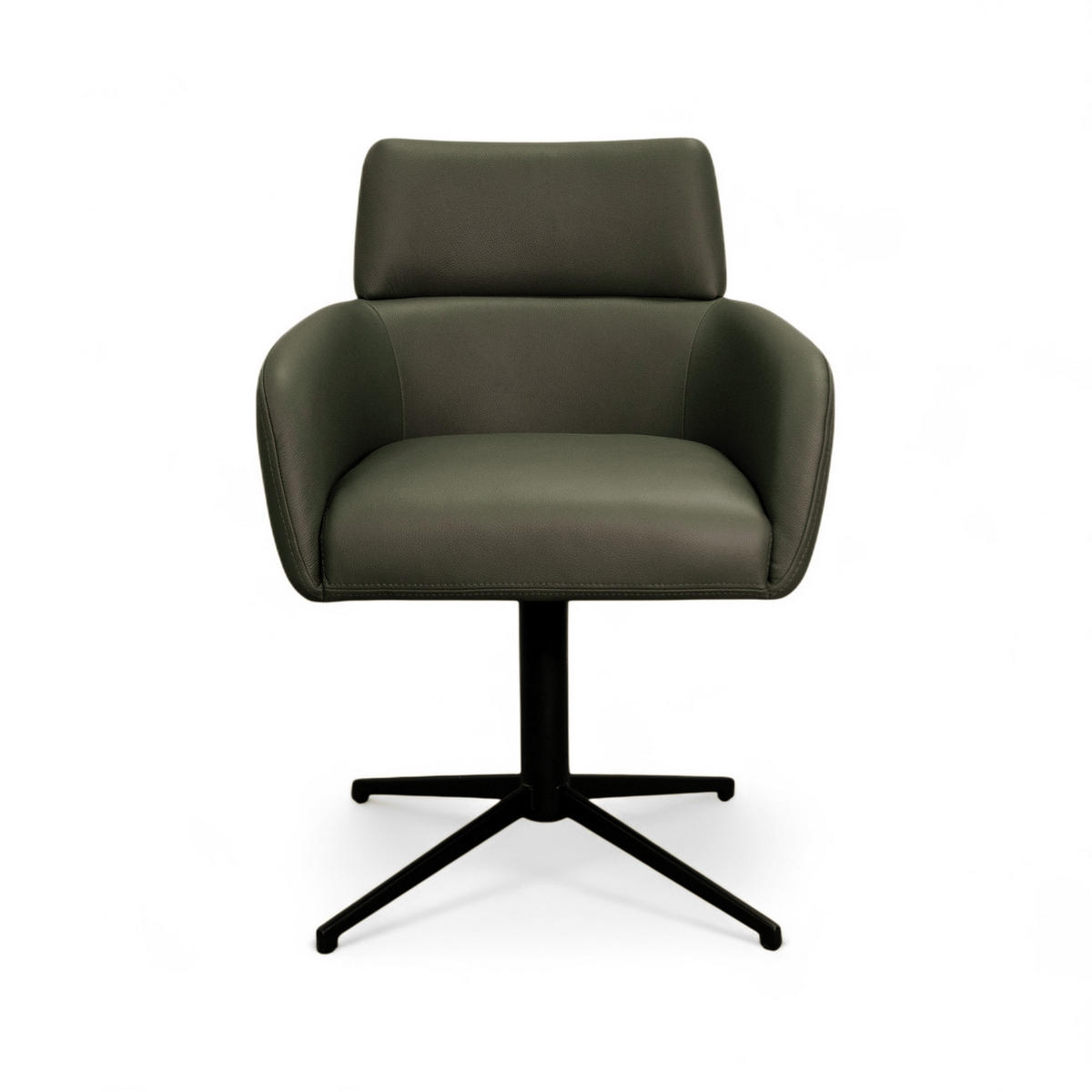 STUHL-SET 2 Stück in Echtleder Olivgrün - Schwarz/Grün, Leder/Metall (58/83/58cm) - Furnhouse