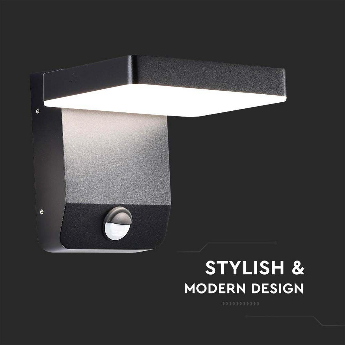 AUSSEN-WANDLEUCHTE VT-11020S LED Aluminium Schwarz Sensor - Schwarz, Metall (17/17.8/16cm)
