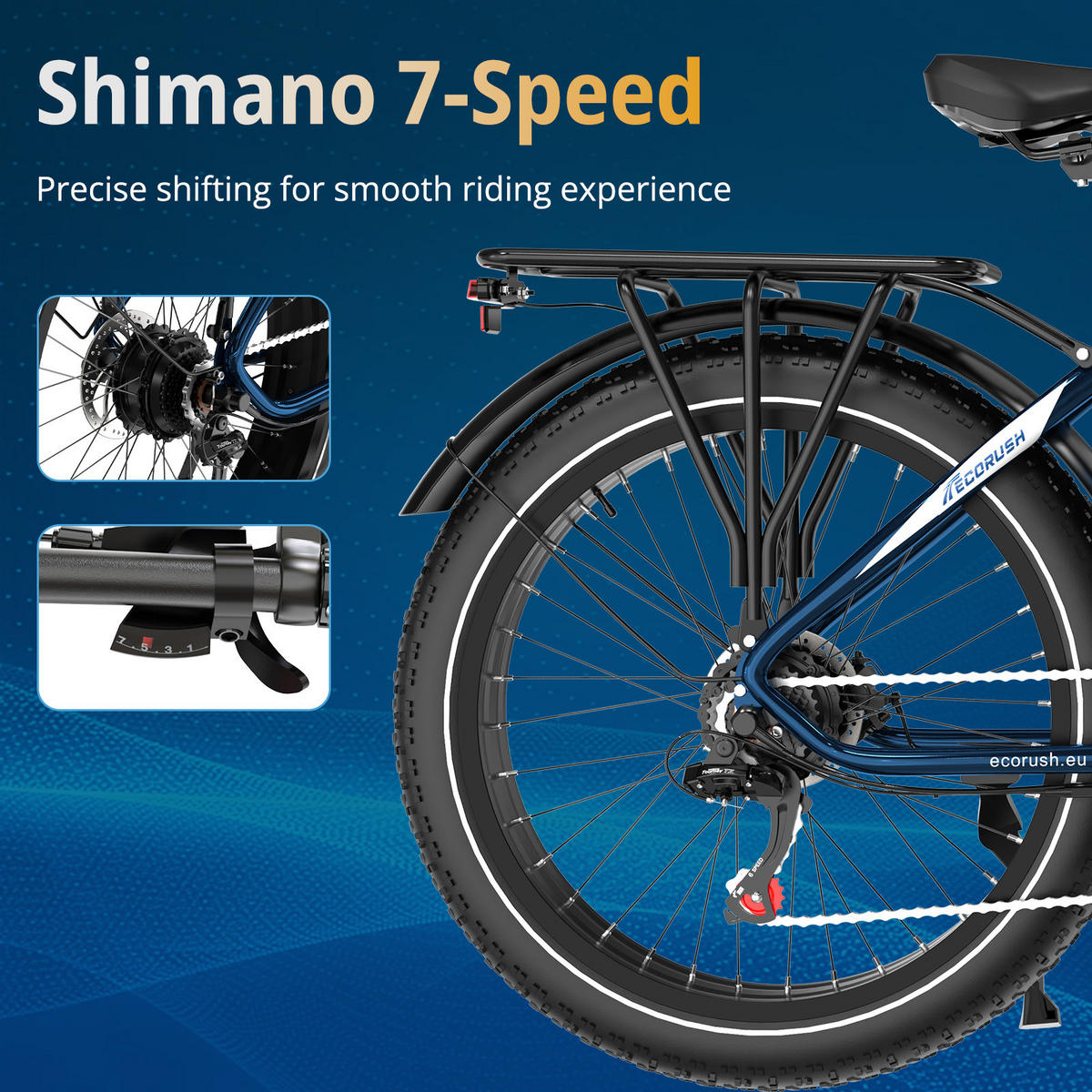 E-BIKE R1 48V-20Ah-Akku mit App 150 km Maximalreichweite - Blau, Metall (87cm) - ECORUSH