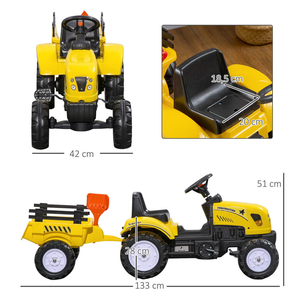 KINDER RUTSCHAUTO, Gelb, Eisen+ Kunststoff - Gelb, Metall (133/42/51cm) - HOMCOM