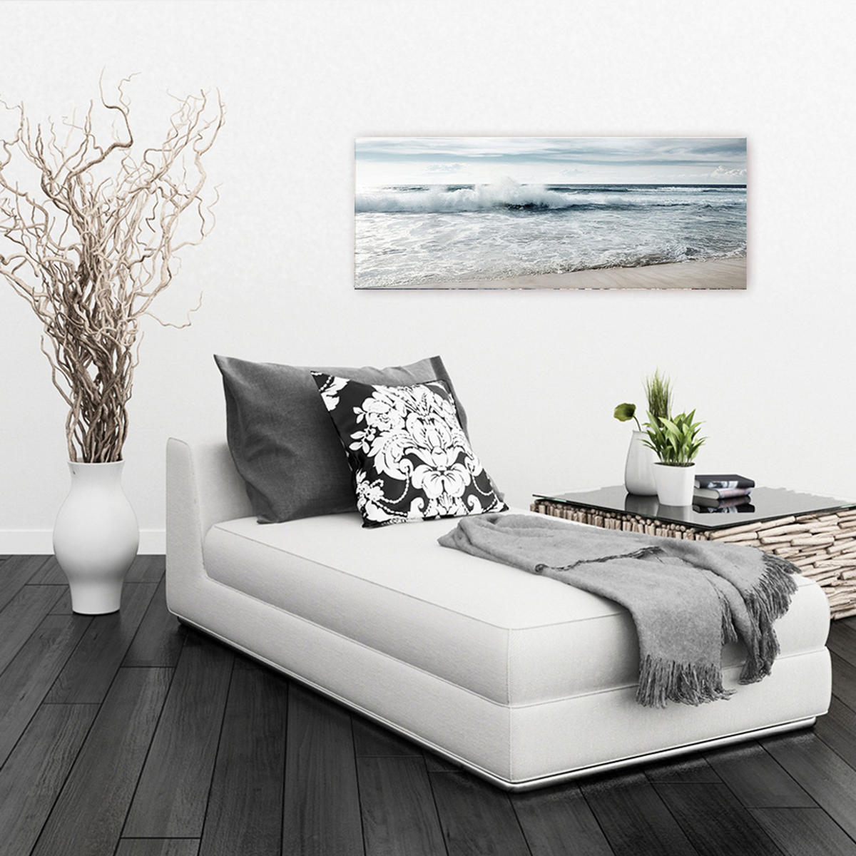 GLASBILD 80x30 cm Wellen am Meer - Beige, Glas (80/30cm) - artissimo