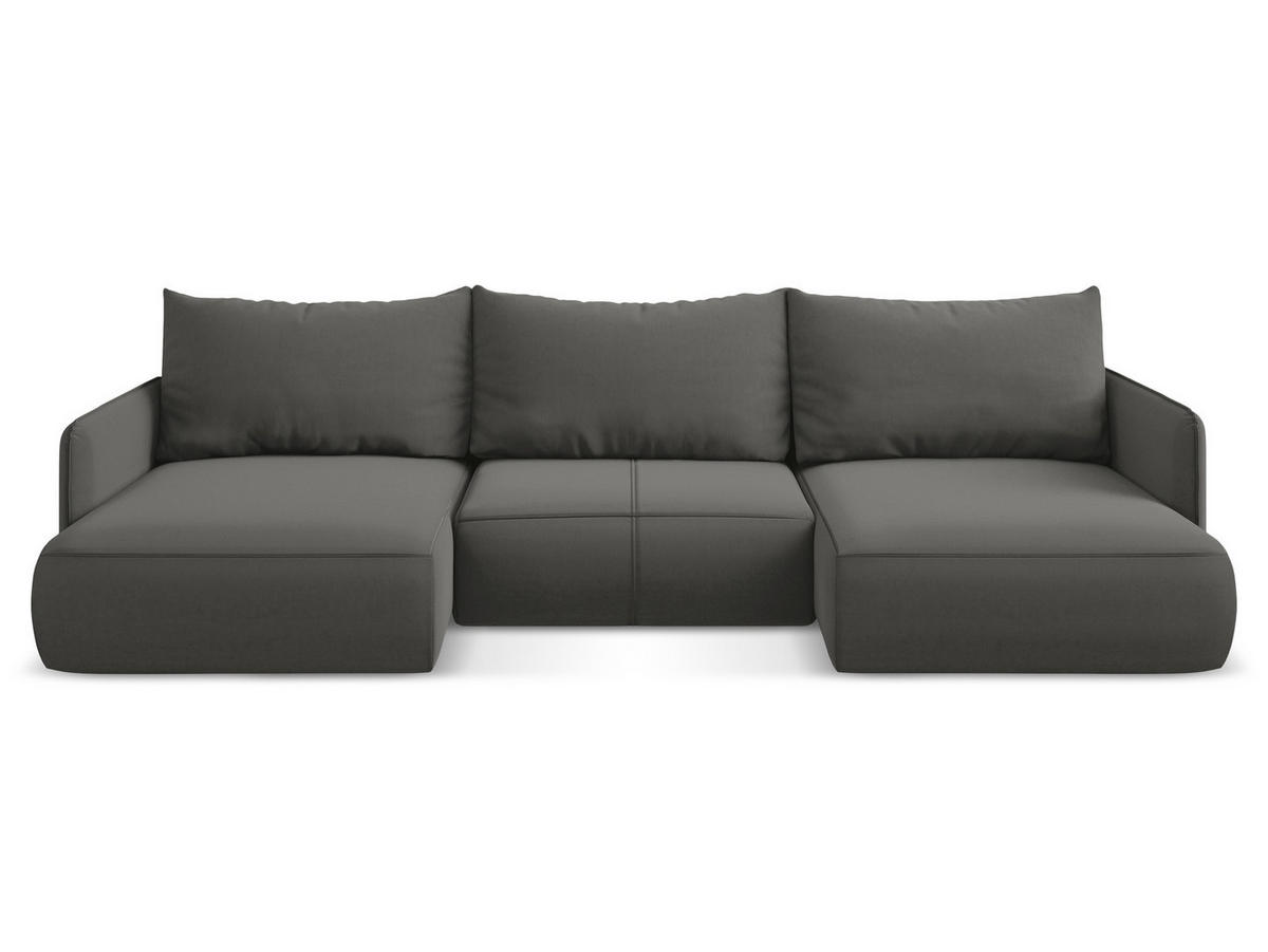 WOHNLANDSCHAFT Samt Stoff Grau - Dunkelgrau/Schwarz, Kunststoff/Textil (290/86/148cm) - Makamii