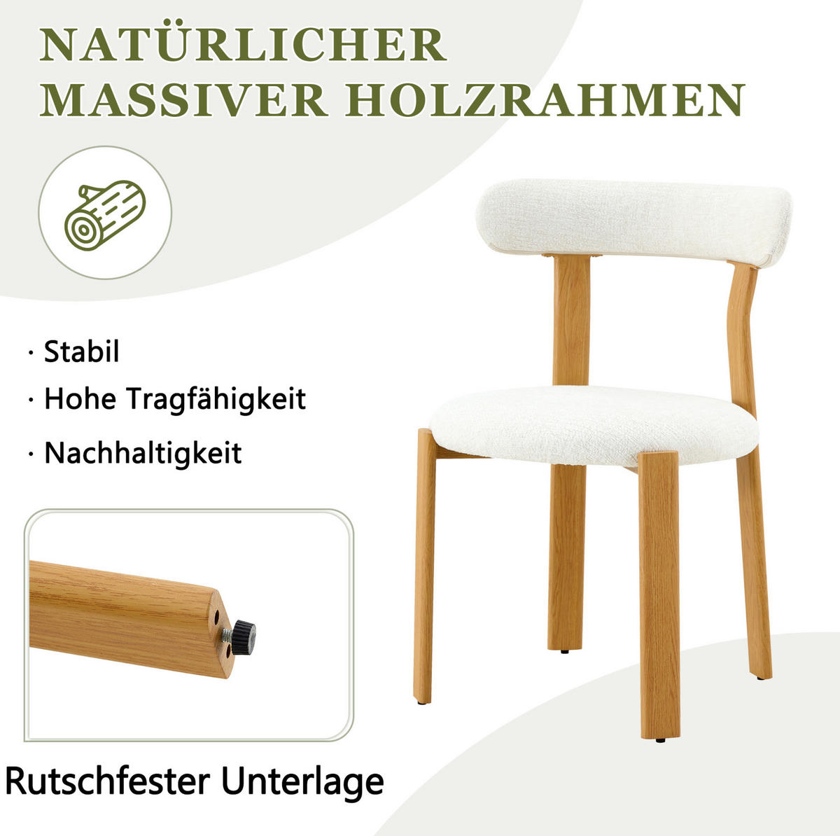 STUHL mit Bouclé-Bezug Weiß Holz - Weiß, Holz (44/79/55.5cm) - Meubliv