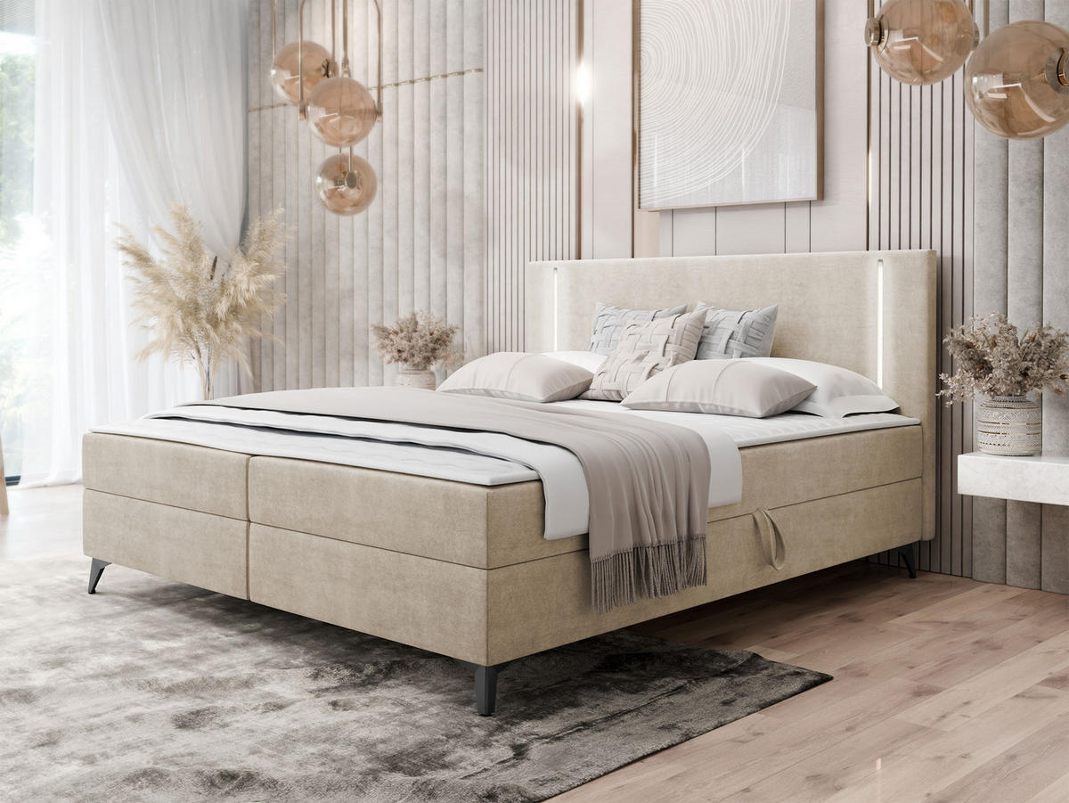 BOXBETT Ono 2 - Beige/Schwarz, Holz/Textil (180/200cm) - MIRJAN24