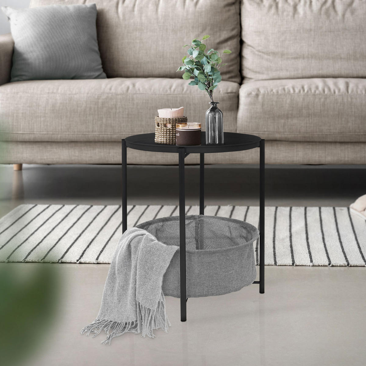 BEISTELLTISCH rund Anthrazit Ø 46/51 cm - Anthrazit, Metall (46/46/51cm) - ML-DESIGN