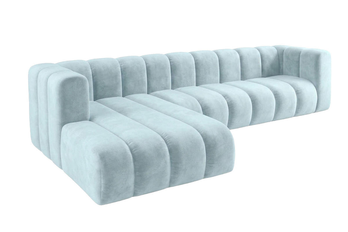 ECKSOFA Modulares In L-Form, Velvet-Stoff Riviera, Babyblau, Links, GRAND 318 cm - Hellblau, Holz (318/179cm) - Kaiser Möbel