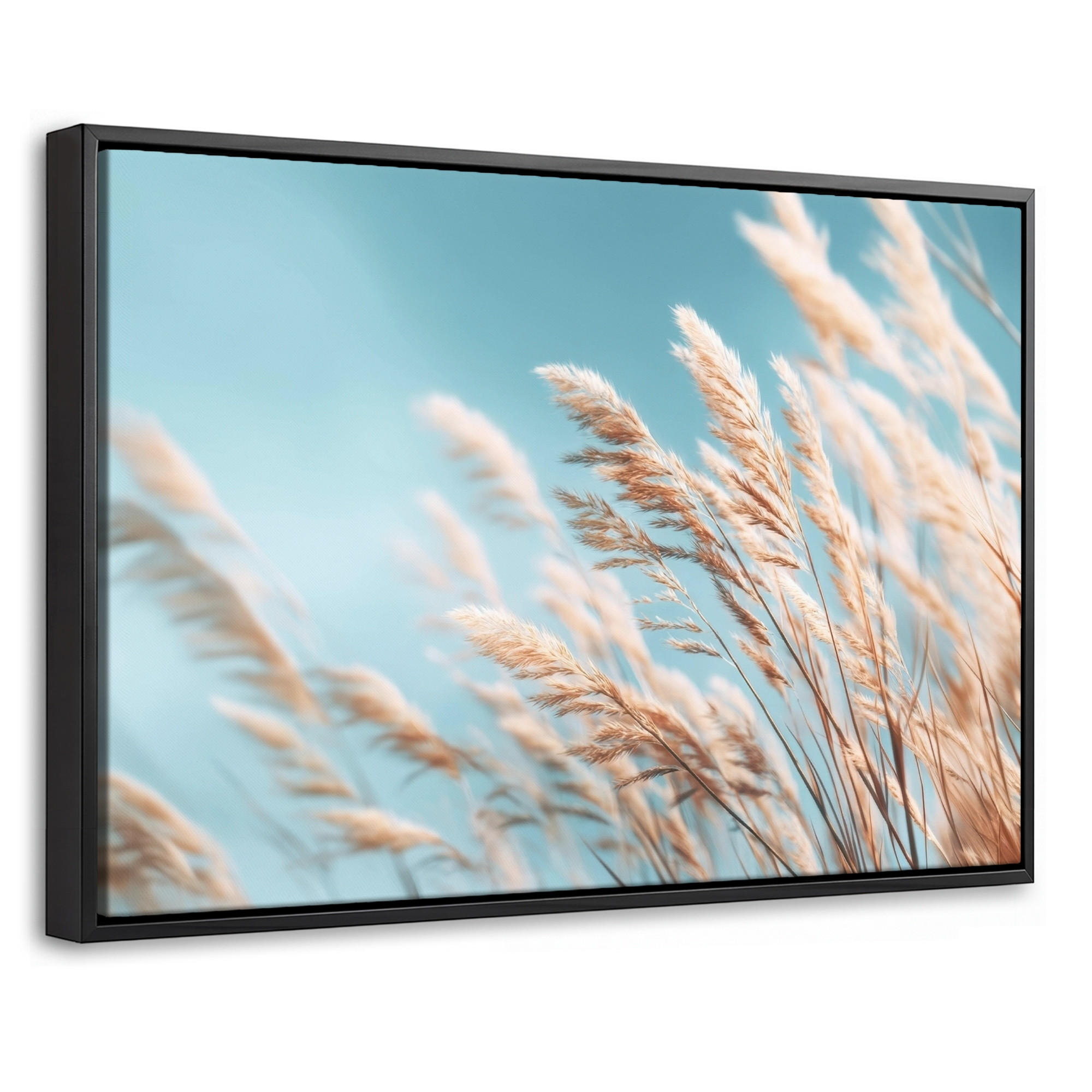 LEINWAND Bilder mit Rahmen - Ziergras - Wind - Hellbraun - 60x40 - Hellblau, Textil (60/40cm) - MuchoWow