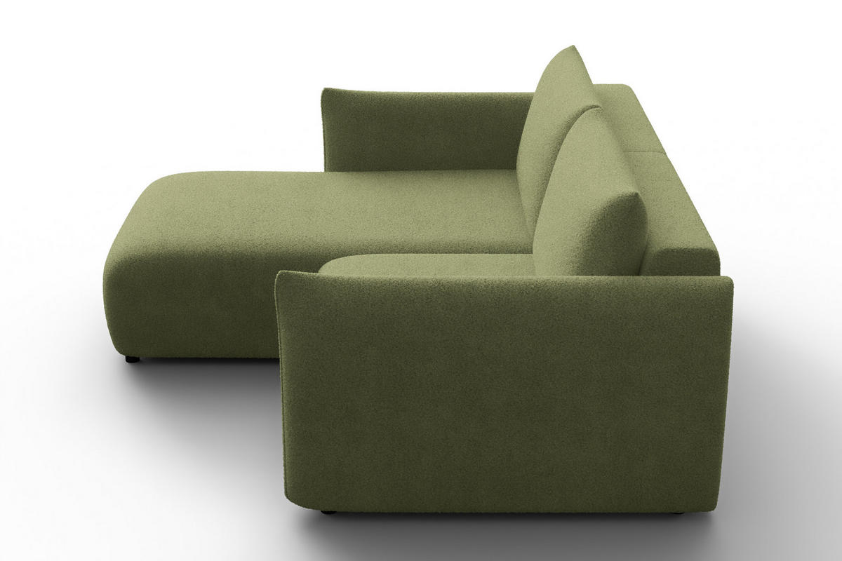 ECKSOFA TAUER 3-Sitzer LINKS, Bouclé-Stoff grün - Schwarz/Grün, Holz/Textil (173/206cm) - Courtois Laville