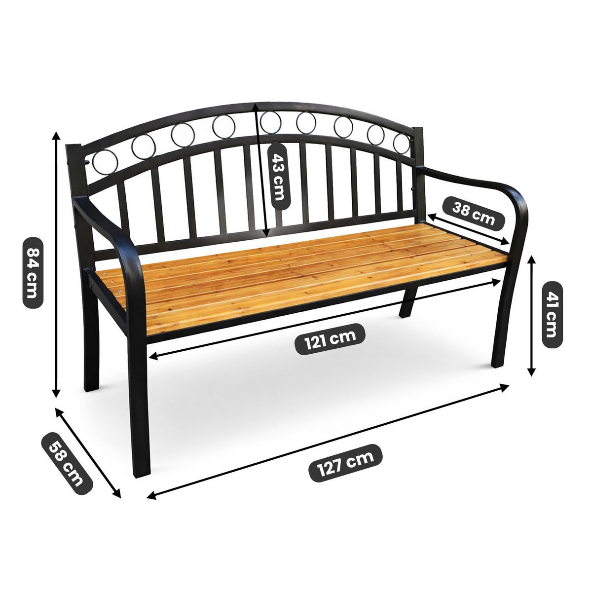GARTENBANK ARUM Schwarz, Braun 127 x 84 x 58 cm - Schwarz/Braun, Holz/Metall (127/84/58cm) - Akord