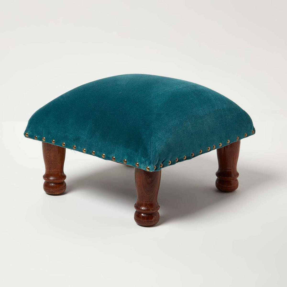 SAMT-HOCKER Mable, petrolgrün mit Holzbeinen, 40/40/25 cm - Grün, Textil (40/25/40cm) - Homescapes