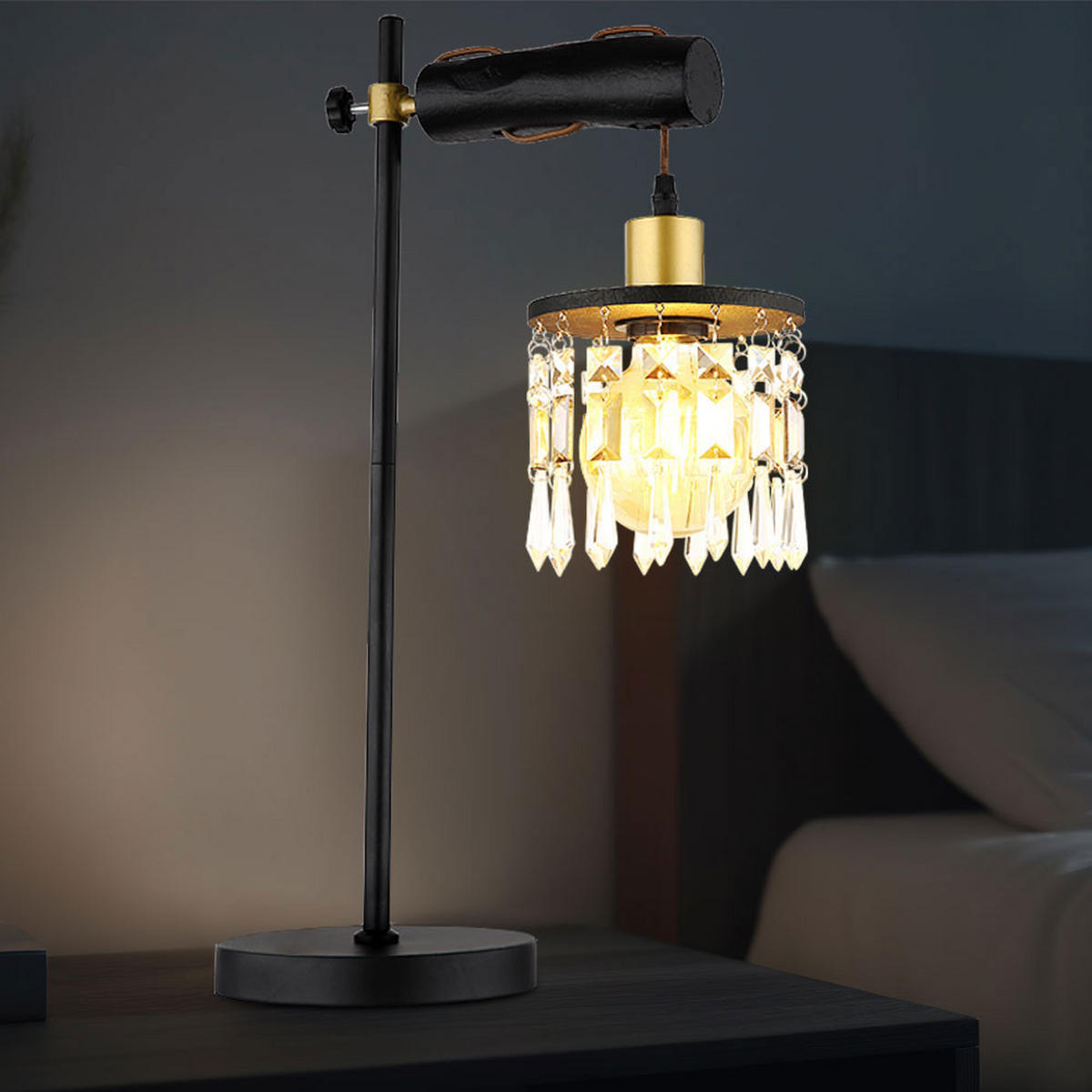 LED TISCHLEUCHTE Metall Schwarz Kristalloptik - Schwarz, Holz (34/18/55cm) - Globo Lighting