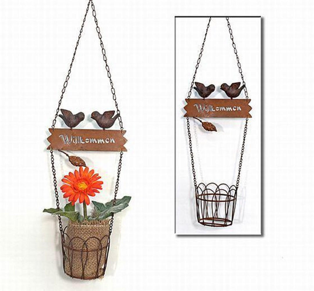 HÄNGER Pflanzhänger Blumenampel mit Vögel "Willkommen" 70cm - Braun, Metall (19/70/19cm)
