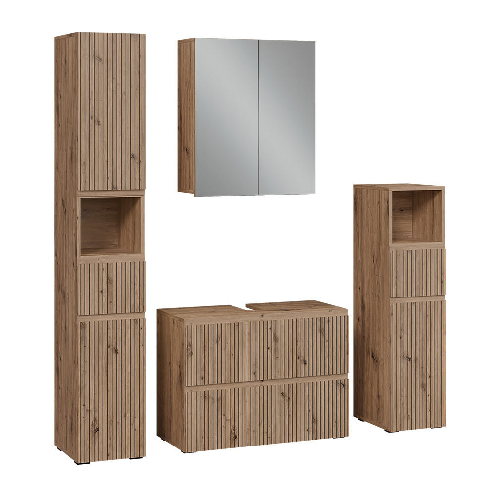 BADMÖBEL-SET Takumi Artisan 4 Teile - Hellgrau, Holzwerkstoff (80/58/35cm) - Vicco